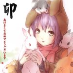  a-ka akeome animal_ears bangs brown_eyes bunny bunny_ears coat grey_hair happy_new_year hood jacket nagato_yuki new_year purple_hair scarf short_hair solo suzumiya_haruhi_no_yuuutsu too_many too_many_bunnies yellow_eyes 