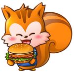  burger eyes_closed food male mammal mascot plain_background rodent solo squirrel ucweb unknown_artist vector white_background 