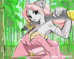  big_breasts breasts crybringer feline female japanese_clothing kimono sword weapon 