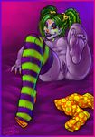  bethany_sellers boogle breasts chubby clown collar dreadlocks female green_hair hair hindpaw paint plump_labia purple_skin pussy solo stockings 