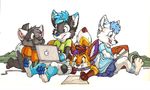  blue_eyes canine computer cub cute diaper dog fox infantilism kalida laptop pacifier pencil purple_eyes silkenpaws smile stripes tongue toya_pup 