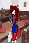  canine chinese_dress female fluffy_tail fox green_eyes linda_wright red red_hair solo tail terdburgler waiter 