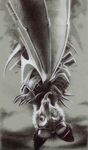  2006 background bat black_and_white crosshatching goggles hanging inverted kurtbatz male monochrome piercing simple_background skadjer solo 