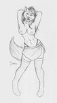  breasts canine collar female panties sepia_(artist) sketch skirt solo spiked_collar stockings topless underwear wolf 