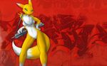  assault background breasts canine darkdoomer digimon female fox graffiti gun nude painting red remix renamon rifle solo urban wallpaper war weapon 