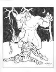  2003 anal anal_penetration antlers associated_student_bodies black_and_white cervine chris_mckinley david_mears deer demon eyes_open feline from_behind gay holding_tail hooves horns male monochrome moon night nude open_mouth penetration secret_fantasies size_difference tail tiger vincent_donneman 
