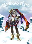  enaibi female french_text japanese_clothing midriff panda pandawa skimpy snow solo translated tree wakfu 