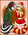  &hearts; bethany_sellers blonde_hair canine cleavage female hair hat holly male midriff red_hair romantic santa_hat skirt skunk straight xmas 