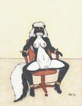  bdsm belt bondage breasts chair female ironbadger nude pussy skunk solo spread_legs spreader_bar spreading 