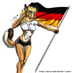  boy_shorts camel_toe dr._comet_style exizt female german german_flag midriff patriotic salute skimpy solo underwear 