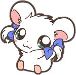  aliasing bijou blush bow chibi cute female hair_tuft hamster hamtaro_(series) looking_at_viewer mammal pigtails ribbons rodent sitting solo unknown_artist 