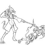  burmecian cleavage couple female final_fantasy final_fantasy_ix freya_crescent ink-eyes magic_the_gathering mask on_back polearm rat rodent sildre sketch spear standing threatening video_games 
