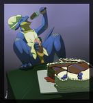  apron cake cum dragon drool eating food hat morca_(artist) penis saliva scalie 