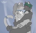  bell blush canine collar cuddle eyes_closed feline female kissing leopard lunar_epitaph male nude straight wolf 