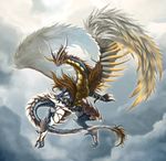  armored claws dragon feathers horns scalie sky solo spikes tail unknown_artist wings 