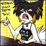  &hearts; 2009 angry canine chest_tuft collar d: dagger_leonelli dog female glasses i_can&#039;t_fap_to_this internet left_handed open_mouth solo tail tank_top thewhitedemon 
