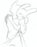  cat couple crying feline female greyscale hug lagomorph line_art male monochrome multiple_arms multiple_eyes pencils rabbit ruby_(rq) ruby_quest straight tears three_eyes tom_(rq) 