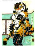 breasts chain dominatrix feline female gloves ken_sample muscles punishment_anyone? riding_crop solo spikes stripes tail tiger unconvincing_armour 