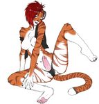  balls blush breasts brown chest_tuft claws erection exposed feline glans glider_(artist) hair half-closed_eyes herm intersex invalid_tag mohawk nipples one_eye_closed orange penis precum presenting red_hair short_hair short_red_hair skimpy solo stripes tail thong tiger trynity white 