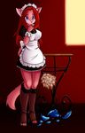  big_breasts breasts broken_vase cat feather_duster feline female kitty_of_flame maid maid_uniform solo spazzykoneko wide_hips 