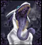  acidic artificial_defocus blue_eyes fangs frame gaping_maw gums horns long_neck long_tongue mawshot nightmare_fuel open_mouth palate portrait purple ribs saliva synx thin tongue vore 