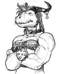  2009 badass bazura bust collar crossed_arms female reptile scalie sketch solo spiked_wristband standing troy white_background 