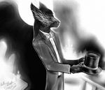  2010 background black_and_white candles canine conductor dark fox hat male mask monochrome rayfoxsith shadow solo stylish suit top_hat undyingsong wings 