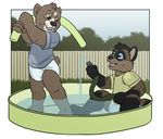  bear cub cute diaper hose infantilism male moose_bmd outside pool raccoon smile water wet 