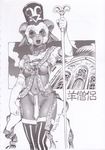  black_and_white breasts cute female goat horns monochrome monty polearm scepter solo staff temple 
