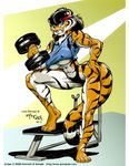  dumbell feline female headband ken_sample muscles short_shirt solo stripes tail tiger tigeress weights workout 
