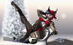  &dagger; camel_toe christmas_tree dr._comet_style exizt feline female hat legs_up lynx necklace panties santa_hat sitting skimpy snow solo translucent underwear winter xmas 