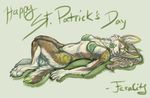 bikini canine coyote female fera feralityillustration four_leaf_clover green on_back skimpy solo st._patrick&#039;s_day 