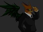  avian demon glasses gryphon pandemonium_company pixiv_project solo suit tie wings 