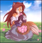  2005 blue_eyes canine evana female field flowers fox outside red_hair solo 