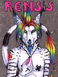  blue canine glowstick heterochromia masking_tape nipple_tape pasties piercing punk rainbow rensis solo syringe tongue tongue_piercing ultraviolet white 