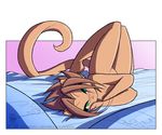  :3 bed blush feline jollyjack kat_vance looking_at_viewer lying modest nude pinup sequential_art shy solo twisting 