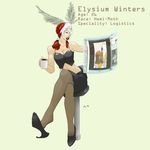  casual coffee computer elysium female glasses heels moth severus skirt solo stockings voyeur white_background 