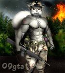  army assault_rifle battle blast camo dog_tags fire forest gun helmet looking_at_viewer male military muscles rodent soldier solo squirrel standing tree usa warzone weapon 
