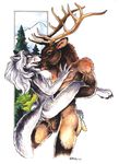  breasts canine elk female heather_bruton hunter male nude predator_prey_reversal sex straight wolf 