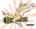  2008 bikini blonde_hair cat exizt feline female hair hat missile open_mouth riding skimpy solo tongue 