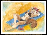 beach bikini canine cooper crab female littlegraytiger nude raised_arm reclining seaside skimpy solo swimsuit wolf 