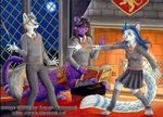  blue_hair book canine feline female hair harry_potter kacey kacey_(character) magic male school_uniform snow_leopard taur wand 