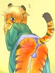  ambiguous_gender blue_eyes blush brown_hair butt feline hair icefrogs raised_tail short_hair solo stripes tail tears tiger underwear 