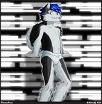  2008 black_and_white blue_hair briefs canine hair invalid_tag male monochrome panties shiuk shiuk_(artist) solo tail tongue tundra underwear wolf 