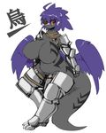 387x5e6a armor bottomless breasts chubby female huge_breasts solo wings 