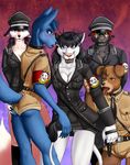  blush bulge butt canine cleavage collar dog feline female fox glasses group leash looking_at_viewer male military nazi pinkuh pinkuh_(character) tail tongue uniform 