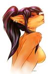  breasts bust canine ear_piercing earring female fox fudchan glowing_eyes looking_at_viewer nude piercing purple side_boob solo 