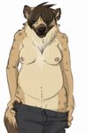  breasts chubby down female hyena maim pants pussy solo tom_boy topless undressing white_background 