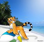  beach beach_ball dmann892 feline female kung_fu_panda master_tigress nude seaside solo tiger 