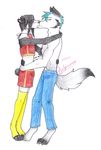  2010 barefoot canine chest_tuft crazed-lunatic gay hi_res jeans kissing making_out male panda wolf 